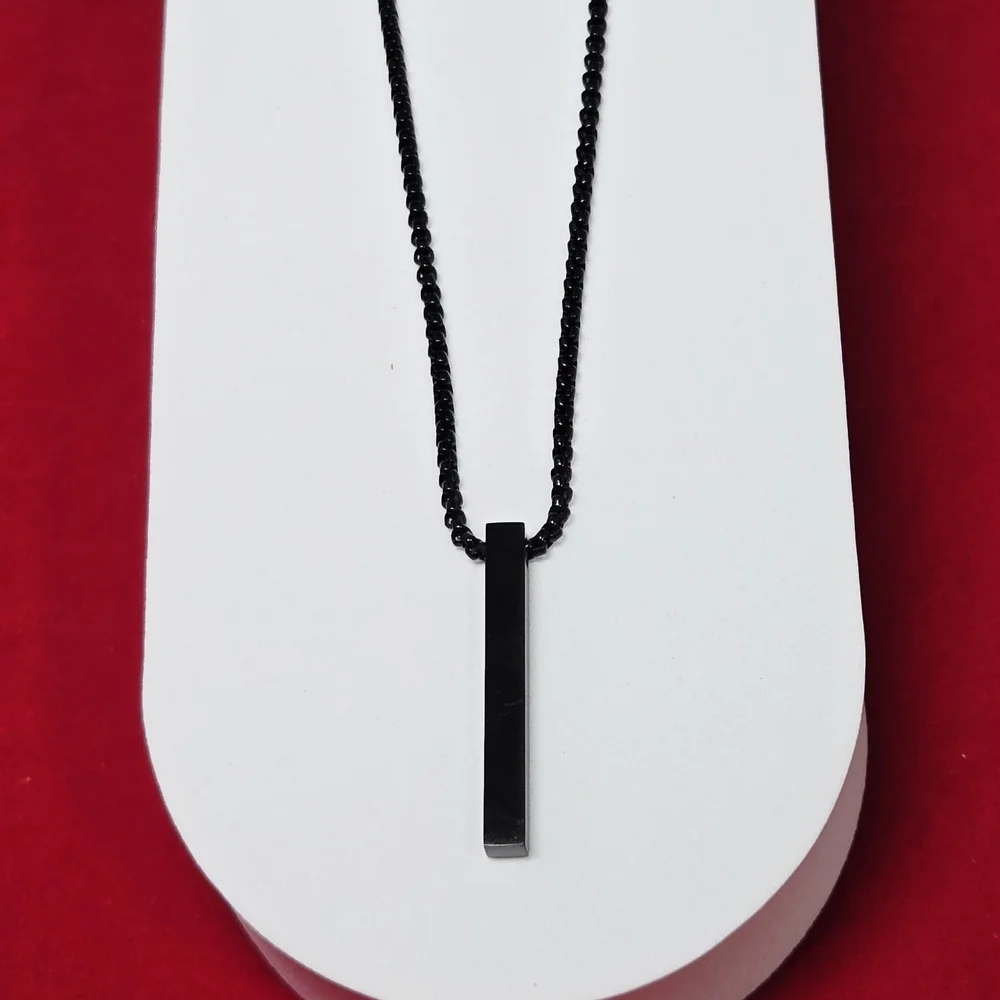 Black Stainless Steel Bar Pendant Necklace 24